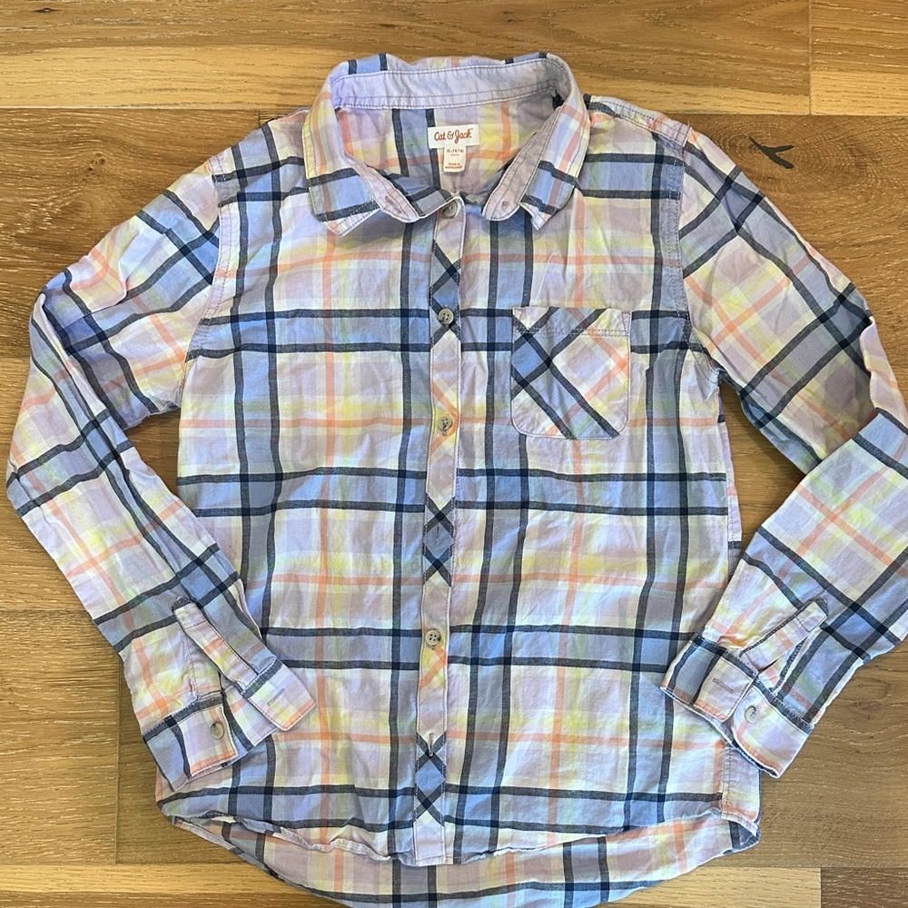 Cat & Jack Pastel Plaid Button-Down Shirt - Blue, Pink, Yellow